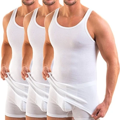 Afbeelding van HERMKO 3 stuks 3000 debardeurs voor heren (andere kleuren) van 100% biologisch katoen, Wit.