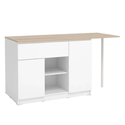 Afbeelding van Keukeneiland met 2 deuren, 1 lade en nissen Wit licht naturel TUNORI L 169.8 cm x H 90.5 D 70
