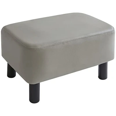 Afbeelding van YMYNY HD HRF BD211 Rechthoekige voetenbank met stabiele houten poten, moderne kunstleren voetsteun, aankleedkruk voor woonkamer, gestoffeerde zitting slaapkamer, grijs, 42 cm