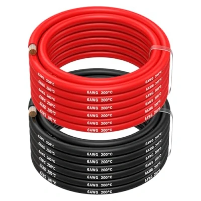 Afbeelding van MMOBIEL Elektrische kabel 6 AWG gauge (13,3 mm²) vertind koperen 2 afzonderlijke draden, rood en zwart, elk 5 m, voor koelkasten, airconditioners, autobatterijen, lasbatterijen