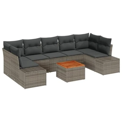 Afbeelding van vidaXL 8 delige Tuinbank Set met Kussens Grijs Poly Rattan Acacia