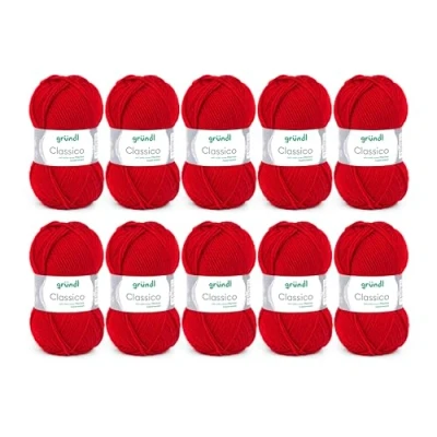 Afbeelding van Gründl Classico wol (Öko Tex gecertificeerd haakgaren 50% scheerwol (merino superwash) &amp; polyacryl, 50 g/120 m, naalddikte 3,5 4,5, 10 bollen g), rosso