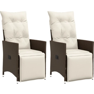 Afbeelding van Tuinstoelen 2 st verstelbaar met kussens poly rattan bruin