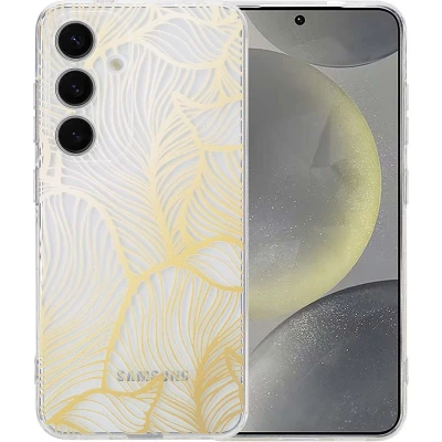 Afbeelding van imoshion hoesje Geschikt voor Samsung Galaxy S25 Siliconen Design Meerkleurig / Golden Leaves Transparant