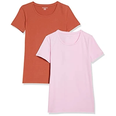 Image de Amazon Essentials T Shirt Col Rond à Manches Courtes Coupe Classique Women&#039;s, Pack of 2, Rose Clair/Terracota, XL
