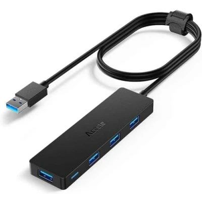Afbeelding van Aceele USB hub 3.0 met verlengde kabel van 120 cm, ultra dunne naar 4 verlenging, compatibel desktopcomputer, MacBook Pro/Air, iMac, Surface Pro, PS en andere laptops