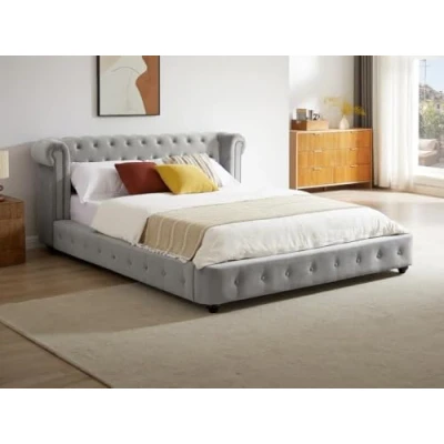 Afbeelding van Vente unique Chesterfieldbed 160 x 200 cm Velours Lichtgrijs TONGERLA L 202 H 92 D 246