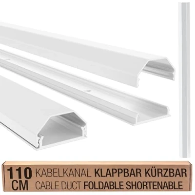 Afbeelding van RICOO Kabelafdekking voor tv en computer, kabelgeleiding Z0100 W van aluminium, wand of vloerbevestiging, kabelgoot, wit, 110 cm
