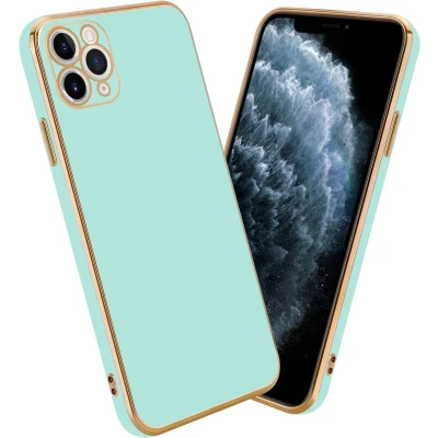 Afbeelding van Cadorabo Hoesje geschikt voor Apple iPhone 12 PRO MAX in Glossy Mintgroen Goud Beschermhoes Case Cover van flexibel TPU silicone en met camerabescherming