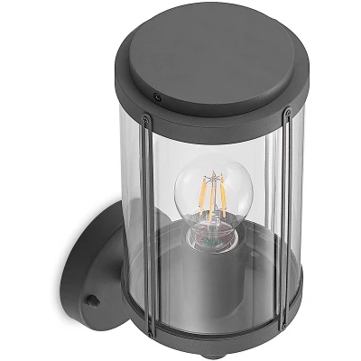 Afbeelding van Lindby Wandlamp buiten 1licht aluminium, polycarbonaat H: 32.5 cm E27 donkergrijs, helder