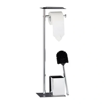 Afbeelding van Relaxdays toiletrolhouder met toiletborstel closetrolhouder toiletborstelset zilver