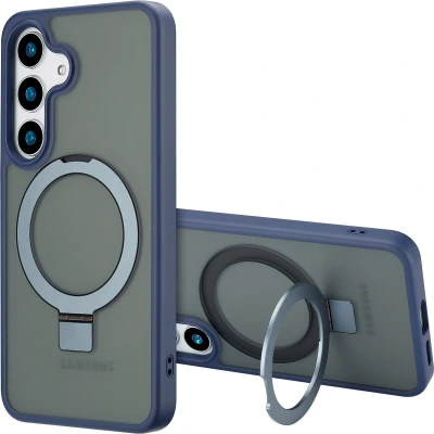 Afbeelding van Accezz Hoesje Geschikt voor Samsung Galaxy S25 Ring Stand Backcover MagSafe blauw