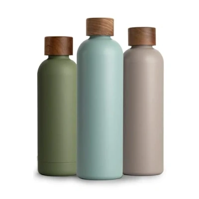 Afbeelding van T&amp;N Thermosfles van roestvrij staal, 1 l, met acaciahouten sluiting, geïsoleerde roestvrijstalen fles, liter, houdt de kou tot 29 uur, warmte 14 herbruikbaar, lekvrij voor koolzuurhoudende
