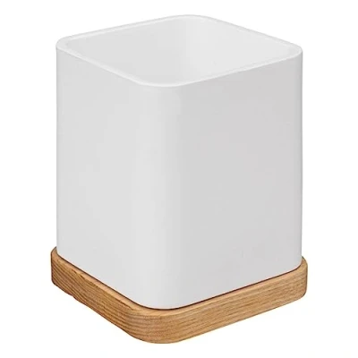 Afbeelding van 5Five tandenborstelhouder/organizer wit 10 x 8 cm bamboe vierkant tandenborstel beker