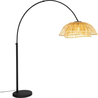 Afbeelding van QAZQA pua Oosterse Booglamp Vloerlamp Staande Lamp 1 lichts H 194 cm Naturel Woonkamer Slaapkamer Keuken