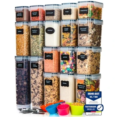 Afbeelding van Deco haus Opbergdoos voor keuken, 18 stuks, herbruikbaar, met luchtdicht deksel, kunststof dozen, opslag en organisatie van BPA vrij, 0,8 l, 1,4 2 l 2,8