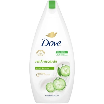 Afbeelding van Dove Bain Douche Verfrissend, Dermo Natural Hydraterend, Komkommer en Groene Thee, 1/4 Hydraterende Crème, Dermatologisch getest, Zeep voor Mannen Vrouwen, 100% Gerecycleerde Fles * 450 ml