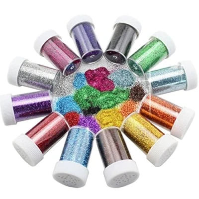 Afbeelding van Xshelley glitter voor kinderen, knutselen, kunst, kaarten maken, decoratie, 12 verschillende kleuren