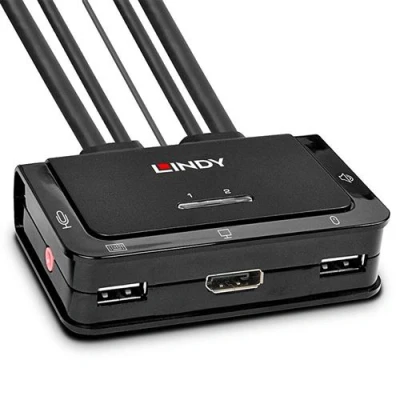 Image de Lindy 2 Port DisplayPort 1.2, USB 2.0 &amp; audio Cable KVM Switch Commutateur écran clavier souris/audio x / de bureau