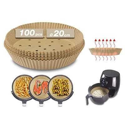 Afbeelding van BEPER C103ACC001 Air Fryer bakpapier, 20 cm, 100 stuks, geperforeerd Fryer, biologisch afbreekbaar, antiaanbaklaag, oleofobe