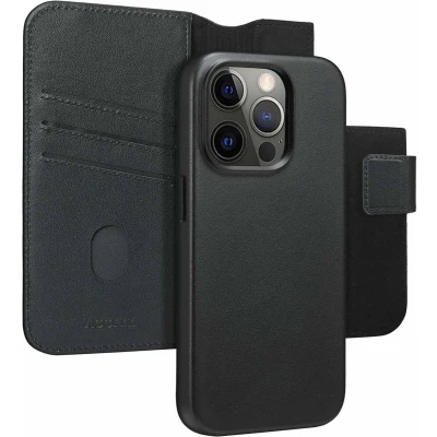 Afbeelding van Accezz Hoesje Geschikt voor iPhone 15 Pro Met Pasjeshouder Leather Bookcase 2 in 1 MagSafe zwart