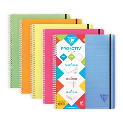Afbeelding van Clairefontaine 328176C Proactiv&#039;Book Linecolor, DIN A4+, 22, 5 x 29, 7 cm, 80 vellen, gelinieerd met rand, 1 stuk, op kleur gesorteerd