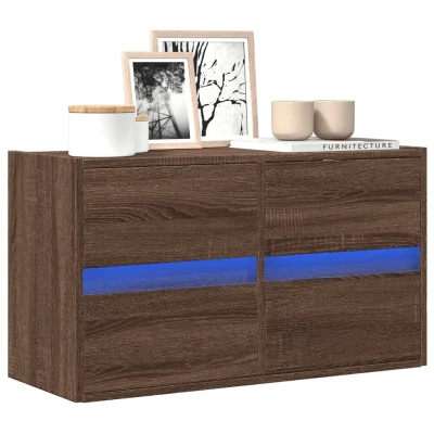 Afbeelding van Tv wandmeubel met LED verlichting 80x31x45 cm bruin eikenkleur