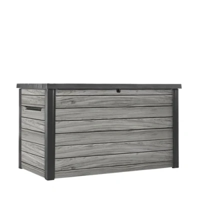 Afbeelding van Keter Ontario Opbergdoos/kussenbox 870 liter 100% waterdicht met ventilatie dus geen onaangename geur / schimmel moderne houtlook deksel belastbaar tot 250 kg