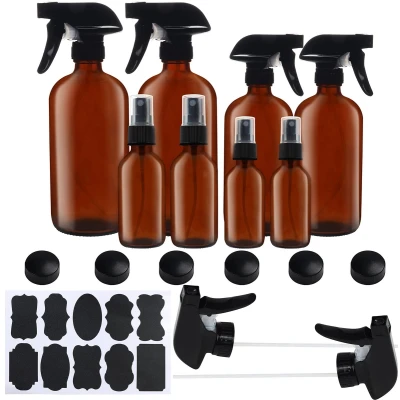 Afbeelding van Belle Vous Amber Glazen Spuitflessen Set (8 Pak) 57 455 ml Geassorteerde Lege/Navulbare Fijne Bemistings Containers met Labels en doppen voor Essentiële Olies, Schoonmaken