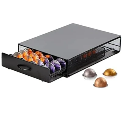 Afbeelding van EXZACT Koffiecapsulelade compatibel met Vertuo 40 capsules opslagcapaciteit 2 in 1 machinehouder Matte afwerking Antislip en trillingsbestendig ontwerp