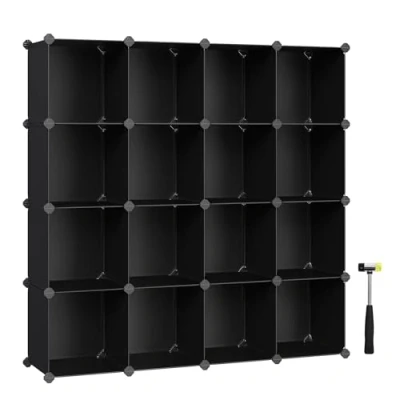 Afbeelding van SONGMICS Opbergkast voor 15 blokjes, modulaire organizer, kunststof rek, kastscheider, schoenenopslag, slaapkamer, kantoor, 153 x 31 cm, zwart LPC44BK