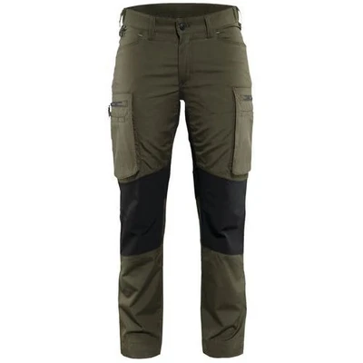 Image de Pantalon services stretch femme vert olive/noir