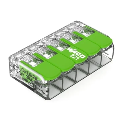 Image de WAGO Green Range Lot de 8 bornes à 5 conducteurs I jusqu&#039;à 4 mm² Borne connexion avec leviers enfichables pour tous les types 221 423