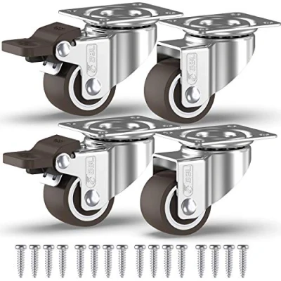 Afbeelding van GBL Zwarelast Zwenkwielen met 2 Remmen + Schroeven 25mm tot 40KG Pak van 4 Geen Vloersporen Silent Caster voor Meubels Rubberen Trolley Wielen Zilver 25 mm