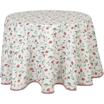 Afbeelding van Clayre &amp; Eef Tafelkleed Ø 170 cm Wit Rood Katoen Tafellaken