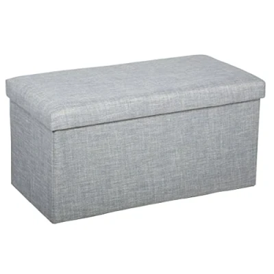 Afbeelding van Atmosphera Poef/hocker/voetenbankje opbergbox lichtgrijs PO/MDF 76 x 38 cm opvouwbaar