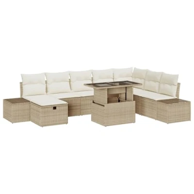 Afbeelding van vidaXL 9 delige Tuin Sofa Set met Kussens Beige Poly Rattan