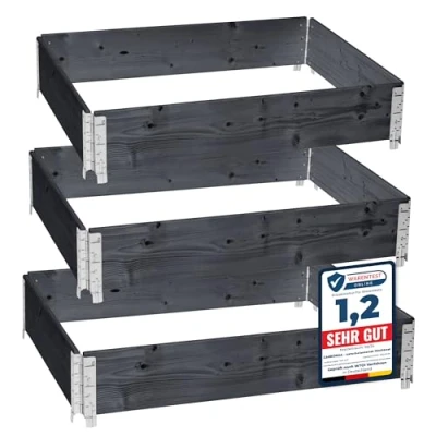Afbeelding van Garronda Palletrand 3 Pack 120x80x20cm Antraciet Bloemen Kruiden Palletframe Natuurlijke Verhoogde Bloembedden GD BUD PAL