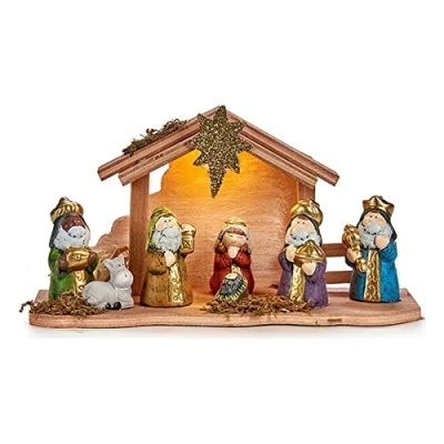Afbeelding van Kerststal set LED Licht Keramisch Hout Multicolour (28 x 15 9,5 cm)