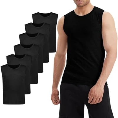 Afbeelding van Liking 3/6 pack heren basic tanktop katoen fijn geribbeld mouwloos 8301, Zwart