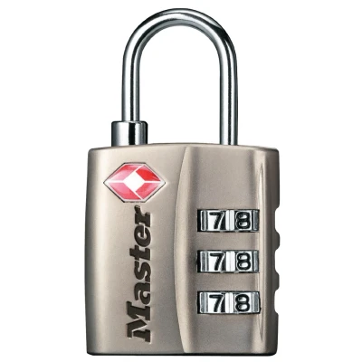 Afbeelding van Hangslot Masterlock 3 cijfer combinatie TSA nikkel 30mm