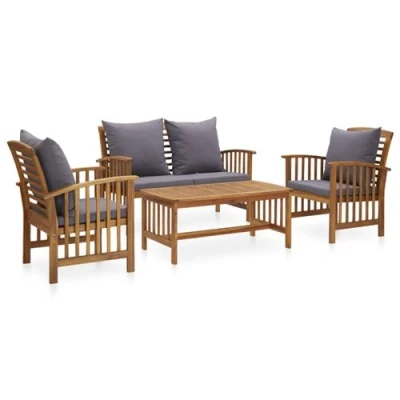 Image de vidaXL Salon de jardin 4 pcs avec coussins Bois d&#039;acacia solide3057979