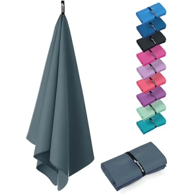 Afbeelding van microfiber handdoek in 8 maten; vederlicht, ultra absorberend en sneldrogend; handdoeken zijn ideaal als reishanddoek, sporthanddoek, strandhanddoek XXL badhanddoek, grijs