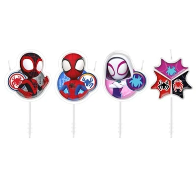 Image de dekora Spidey Lot de 4 bougies d&#039;anniversaire Motif et sa superéquipe, décoration pour gâteaux cupcakes