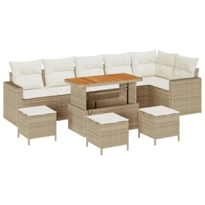 Afbeelding van vidaXL 10 delige tuinbankset met kussens Beige Poly Riet Acacia