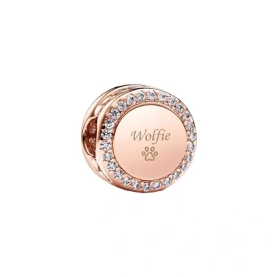 Afbeelding van Pandora Gravierbarer Funkelnder Knop Charm van rosévergulde metalen legering met zirkoniastenen versierd, compatibel Moments, 788747C01, Roségoud, Geen edelsteen