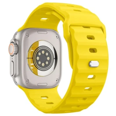 Afbeelding van MoKo Oceaanband compatibel met Apple Watch Ultra 2 49 mm 46 45 44 42 voor dames en heren, siliconen reservearmband iWatch serie 10 9 8 7 6 5 4 SE 2, geel