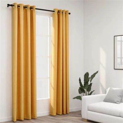 Afbeelding van Gordijnen linnen look verduisterend ogen 2 st 140x245 cm geel