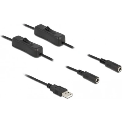 Afbeelding van Delock Kabel USB type A stekker naar 2 x DC 5,5 2,1 mm aansluiting met schakelaar 1 m (1 m), Stroomkabel