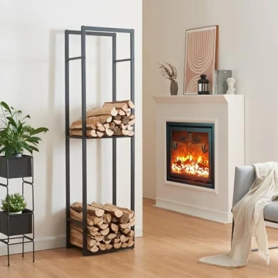 Afbeelding van Brandhout rek Ulvila houtopslag 170x45x30 cm zwart